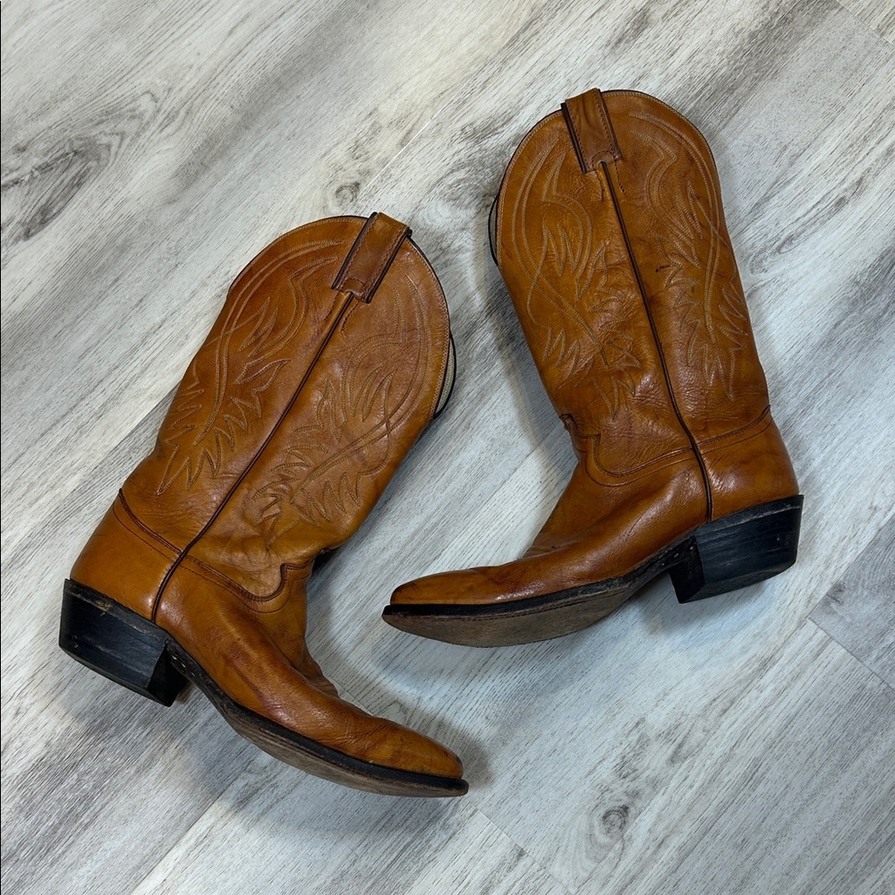 Vintage Justin Boots Style 1632 Cognac Brown Leather Western Cowboy Boot | Sz 9D